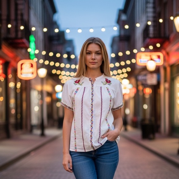 Johnny Was Tops - Johnny Was Blouse Rose Embroidered
